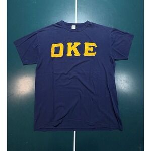 Vintage Russell Athletic Omicron Kappa Epsilon OKE Fraternity T-Shirt Large Blue